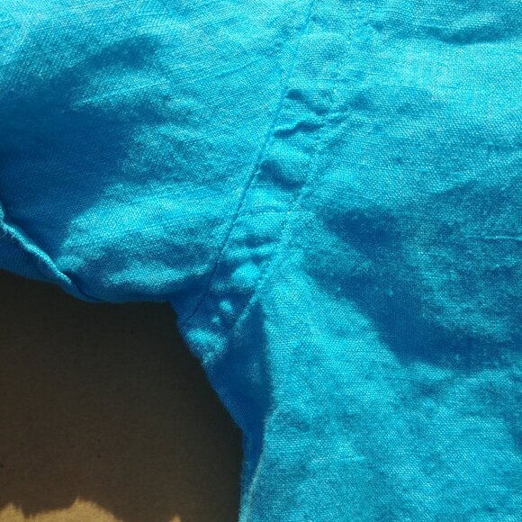 100% linen bright blue Mens linen shirt tailored fit approx Small - Picture 3 of 9